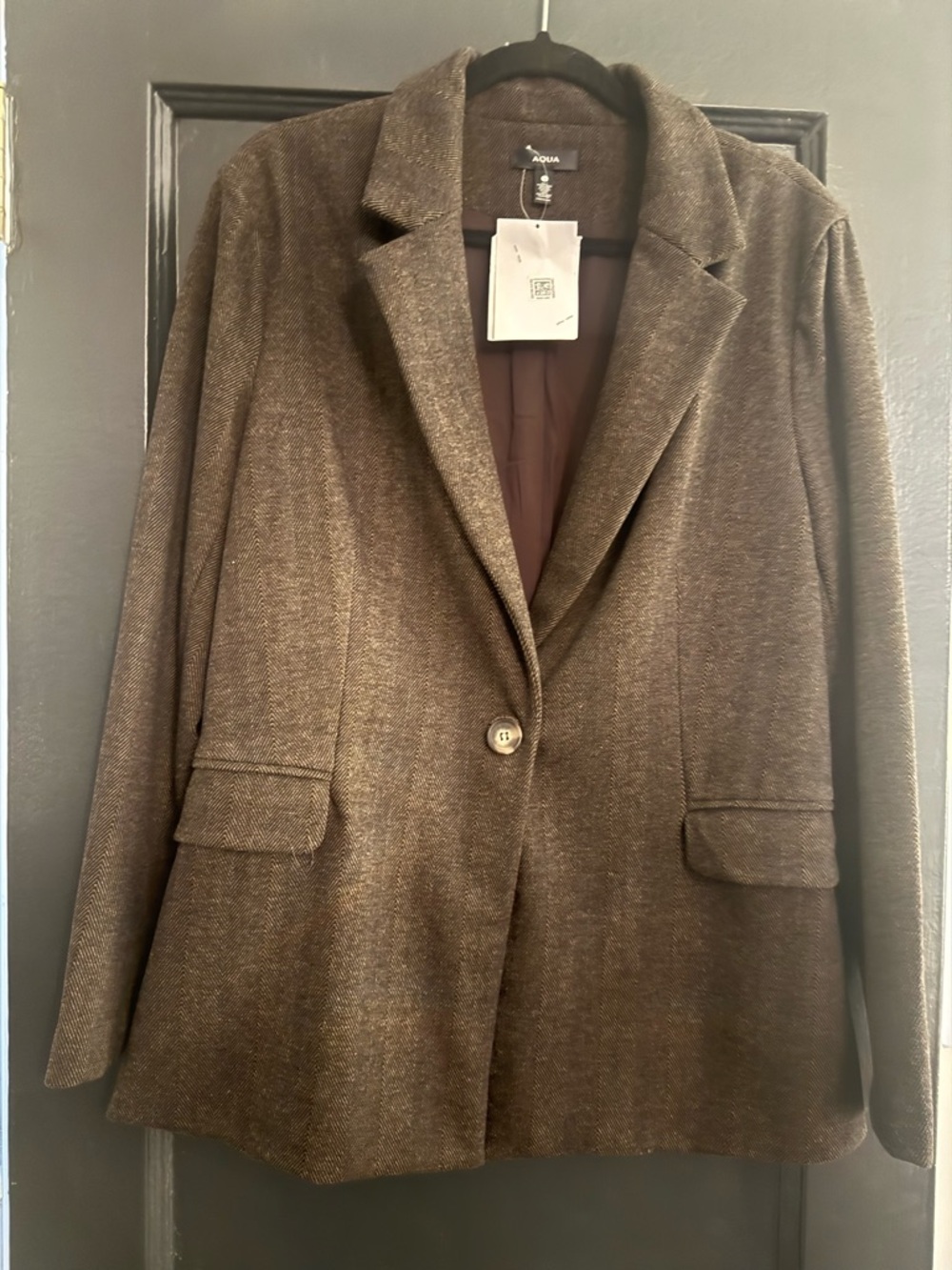 Aqua Brown Single-Button Brown Tailored Blazer